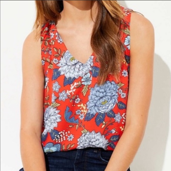 LOFT Tops - NWT Loft Floral V-Neck Mixed Media Shell, Large